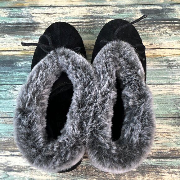 Sperry Womens Duck Mid Top Slipper Size 7 Black Suede Faux Fur Lined Warm Ladies - Picture 6 of 12